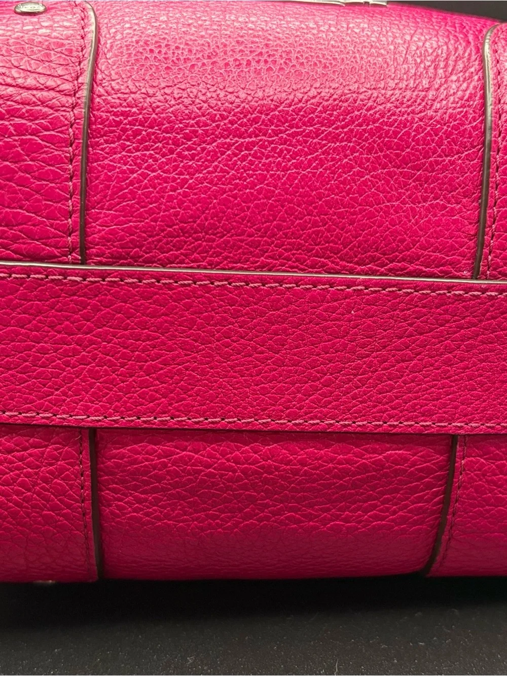 Coach Mickie Fuchsia Pebbled Leather Drawstring Crossbody Bag